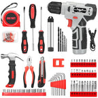 JENABOM Tool Set, 146-Piece Home Tool Kit with 8V Cordless Drill - color: Red