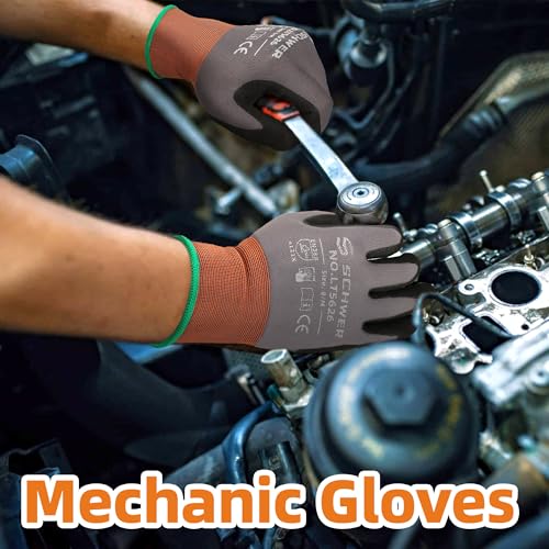 Schwer 6 Pairs Work Gloves Sandy Nitrile Coated, Touchscreen, LT5626, XS - color: Grey, size: X-Small