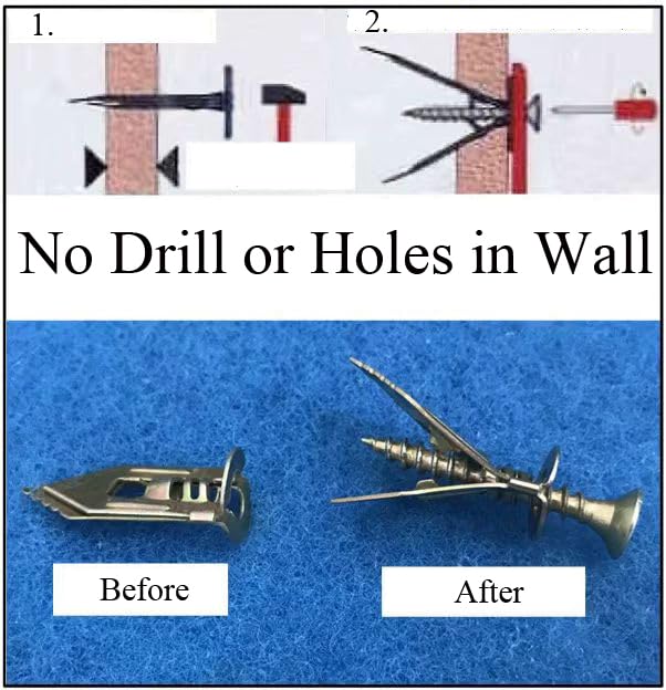 80pcs Silver Self Drilling Drywall Anchor Kit, Carbon Steel Zinc Expansion Wall Anchors (0.47x1.18 Inch) with Self Tapping Screw Heavy Duty, Easy Application No Drill or Holes in Wall. - color: Silver (0.47x1.18inch)
