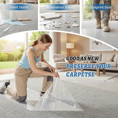 Yiech Carpet Protection Film 24" x 50' - Self Adhesive Floor Protector - size: 24"x50'