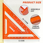 12 Inch Rafter Square, Carpenter Measuring Layout Tool,Aluminum Alloy Triangle Ruler Protractor for Woodworking andCarpentry - Imperial - size: 12inch