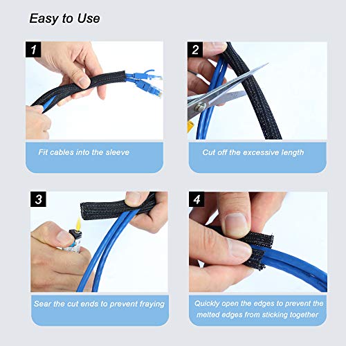 Cable Management Sleeve, Split Design, 10FT - 1 Inch, Black - color: Black, size: 1"-10ft