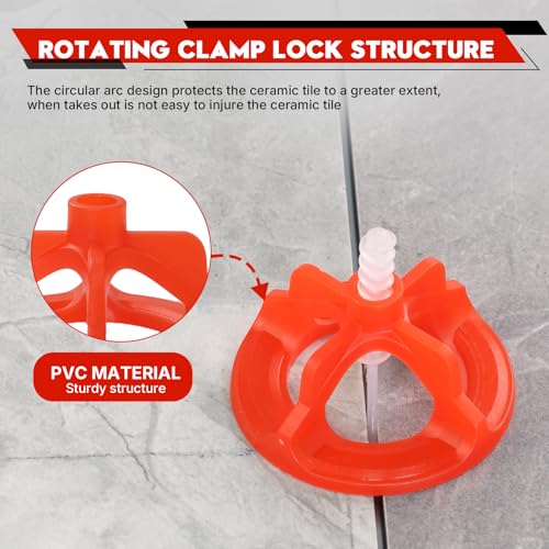 Tile Leveling System 1/8", 500 Pcs Tile Spacers and 200 Pcs Red Cap - size: 1/8 Inch 500Base+200Caps+Hammer