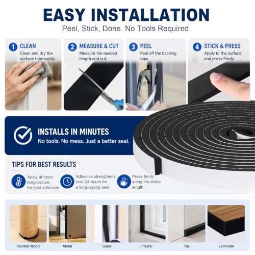 Storystore Self Adhesive Foam Weather Stripping, 1/2"x1/8"x16.5FT Door Seal - size: 1/2In x 1/8In x16.5Ft