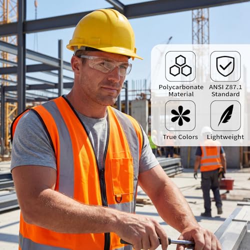 Salfboy 50 Pack Clear Safety Glasses Men, Scratch Resistant Eye Protection - color: 118-50 Clear