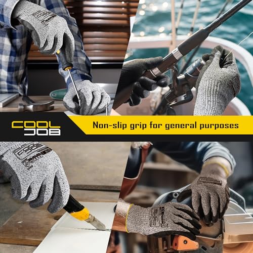 COOLJOB 12/120 Pairs Cut Resistant Work Gloves PU Coating, ANSI A2 A4 A6 A9 - size: Medium (Pack of 120)