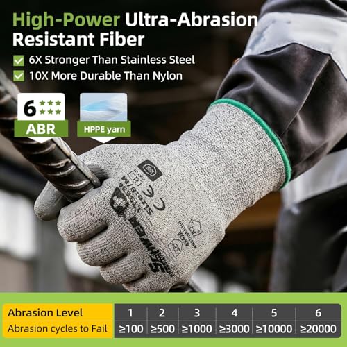 Schwer 6 Pairs A2 Cut Resistant Work Gloves, Ultra Durable, LT5636, S - size: Small