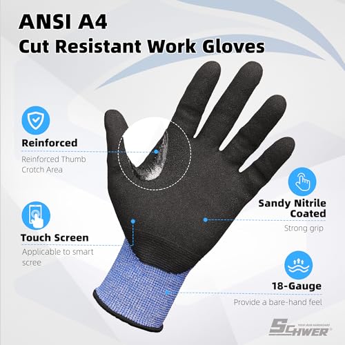 Schwer A4 AIR-SKIN Cut Resistant Work Gloves, Ultra Lightweight, AR3900, S - color: Blue, size: Small