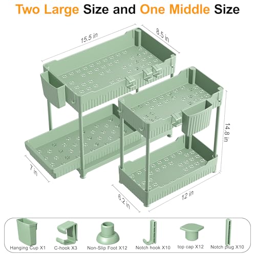 Sevenblue 3-Pack 2-Tier Under Sink Organizers with Sliding Drawers - color: Green, size: 14.8 Inch