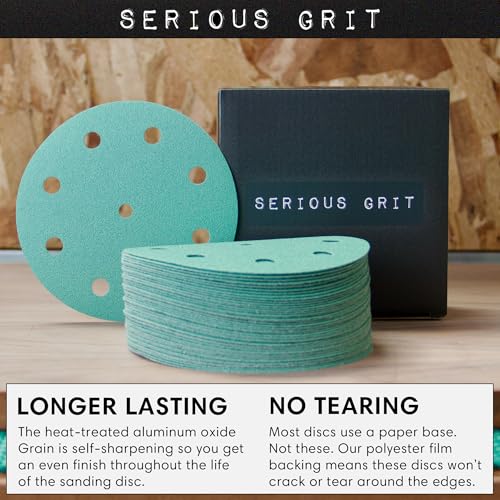 Serious Grit - 5-Inch 9-Hole P320 Grit Sanding Discs - 50 Pack Box - size: 320 Grit
