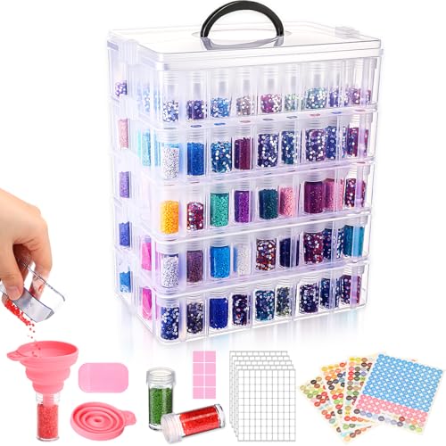 Willinglong 5 Tier Diamond Painting Storage Containers with 260 Grids, Pink - color: Pink, size: 5 Tie