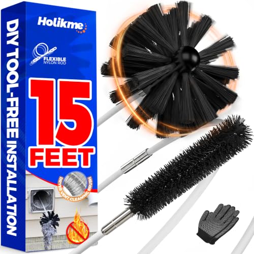 Holikme Dryer Vent Cleaner Kit - 15Ft Flexible Lint Brush for Deep Cleaning - color: White, size: 15FT