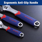 WORKPRO 3-piece Adjustable Wrench Set CR-V with Rubberized Anti-Slip Grips 10-inch, 8-inch, 6-inch
