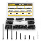 240PCS Wood Screws Assortment Kit, FIXLINK E-Coated Flat Head Screws Set - color: Black