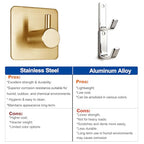 Fotosnow Gold Brushed 304 Stainless Steel Adhesive Wall Hooks, 15 lbs Heavy Duty No Drill Waterproof Rustproof Oil Resistant Anti-Slip Stick On Hooks-6 Pack - color: Gold-6 Pack