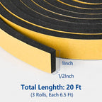 Kikerike Self Adhesive Foam Tape Weatherstrip 1In x 1/2In x 20Ft High Density Foam Insulation Strips Seal Weather Stripping with Strong Adhesive for Door and Window Sound Isolation Soundproofing - size: 1in x 1/2in x 20Ft