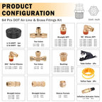 CheeMuii 80 PCS Brass DOT Air Line Fittings with 1/4" & 3/8" DOT Air Hoses - size: 2ROLL-84PCS