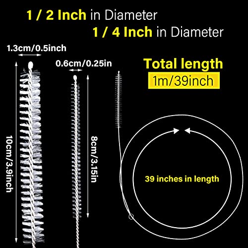 4 Pcs Extra Long Pipe Cleaners with Soft Nylon Bristles Head Cleaning Brush for Straw Tube Pipe Hose Bottle Refrigerator Drain, 1m/39in