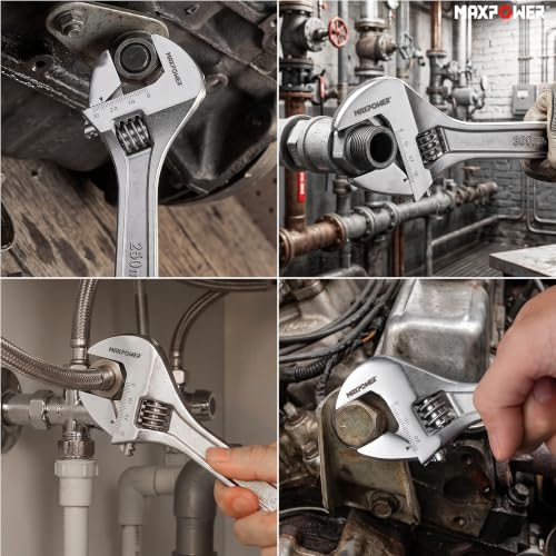 MAXPOWER 4-Pc Adjustable Wrench 6" 8" 10" 12", Smooth Parallel Jaw - size: 6" 8" 10" 12"