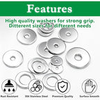 100PCS 304 Stainless Steel Fender Washers Kit, Washers for Bolts - size: SV M3-M12 (100PCS), style: Fender Washer