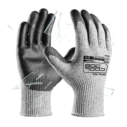 COOLJOB 12/120 Pairs Cut Resistant Work Gloves PU Coating, ANSI A2 A4 A6 A9 - size: Large (Pack of 120)