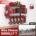 SUNALLY Power Tool Organizer, Wall Mount Garage Tools Storage Rack, Red - style: 4 Drill Holders D