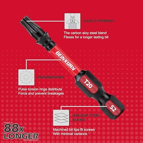 GEINXURN Impact Tough Magnetic Mixed 45Pack Insert Driver Bits, S2 Alloy Steel Screwdriver Power Bits Set with 1Pcs Impact Magnetic Bit Holder - size: MIXED-45PC