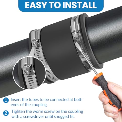 2 Pcs 1-1/2 IN Flexible PVC Pipe Coupling with Stainless Steel Clamps Fit 1-1/2 IN Nominal Pipes, Couplers for Plastic and Copper Pipe Plumbing Connections, Drain Repair, Dust Hose - size: 1-1/2 in