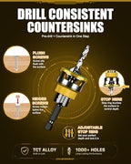 9PCS Countersink Drill Bit Set with Adjustable Depth Stopper - color: Golden, size: Standard - Manual Adjustment