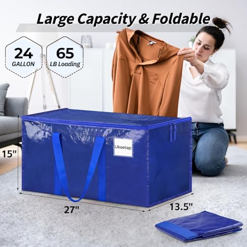 16 Pack Extra Large Clothes Storage Bins with Lids, Moving Bags, Blue - color: Blue, size: 16 Pack
