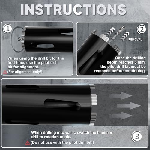 Diamond Core Drill Bit 1"(25mm) with Pilot Bit & Adapters (SDS Plus & Hex) – Upgraded Welded Segments, 8.6" Depth – for Concrete, Solid Brick, Hollow Brick, Masonry & More - size: (1"/25mm)