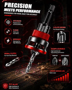 9PCS Countersink Drill Bit Set with Adjustable Depth Stopper - color: Red, size: Standard - Manual Adjustment