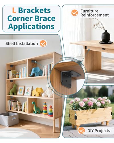 4 Inch L Bracket Corner Brace, 90 Degree Angle Iron, Black 16Pcs - color: Black-16PCS