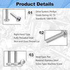 100Pcs #6-32x1/4 Machine Small Screws Pan Phillips Cross for Belt Repairs - size: #6-32x6.35mm