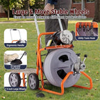 HoldwellS 75FT x 1/2 Inch Drain Cleaner Machine, Auto Feed Electric Drain Auger for 2"-4" Pipes, Enclosed Plastic Drum with 4 Cutters & Pneumatic Foot Switch, Sewer Snake Auger - color: 75FT x 1/2inch (Auto Feed)