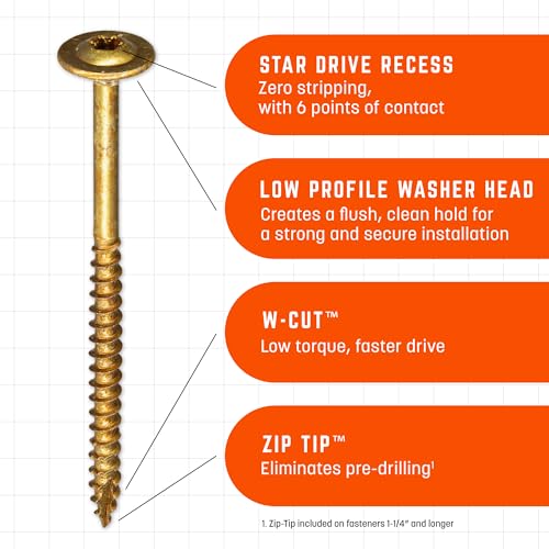 GRK Fasteners #8 x 1 Low-Profile Cabinet Washered Screws, 200 PCS - color: Brass, size: #8 x 1"