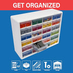Akro-Mils 24-Drawer Plastic Storage Cabinet, 20" W x 6" D x 16" H, White - color: White, size: 24 Drawer, style: 1 Pack