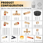 CheeMuii 156PCS Brass DOT Air Line Fittings with 4 Roll 100FT DOT Air Lines - size: 100FT-4ROLL-152PCS