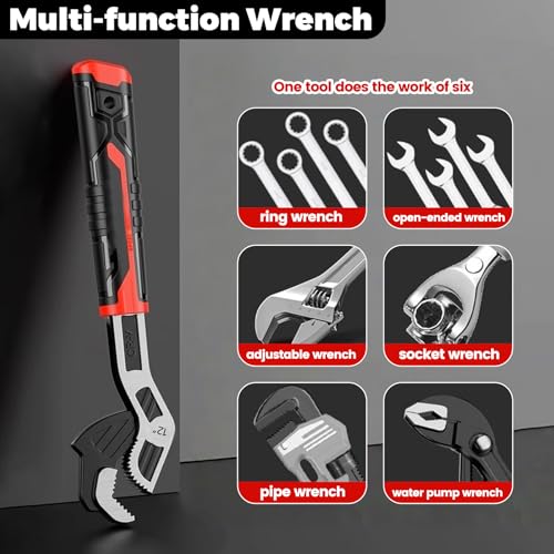 8” 12” Pipe Wrench Set, Self Adjusting Pipe Wrench, Multi-function Self-locking Pipe Vise Wrench Set, for 3/8” to 1-11/16" (9-43mm) Pipe Fittings, Standard Nuts and Irregular Nut - color: 8”+12”