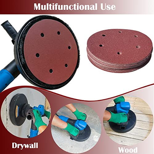 100 PCS 9-Inch 6-Hole Drywall Sanding Discs Set - 60 80 120 150 240 Grits Sandpaper , 9" Aluminum Oxide Hook-and-Loop Drywall Sander Paper for Power Drywall Sander
