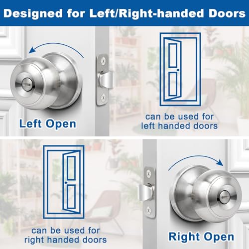 Sopoby Privacy Door Knob, 5 Pack Brushed Nickel Round Keyless Doorknobs - color: Brushed Nickel