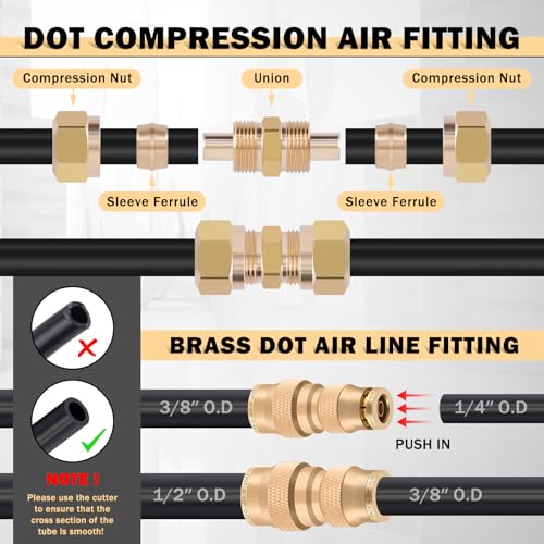 CheeMuii 288PCS Brass DOT Air Line Fittings with 4 Roll 100FT DOT Air Lines - size: 100FT-4ROLL-288PCS