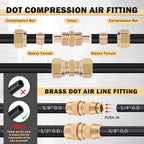 CheeMuii 288PCS Brass DOT Air Line Fittings with 4 Roll 100FT DOT Air Lines - size: 100FT-4ROLL-288PCS