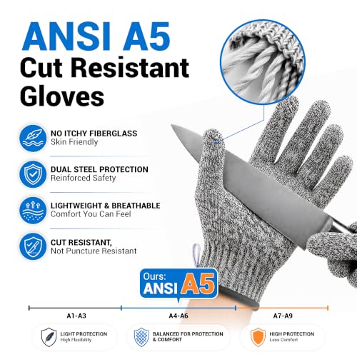 A5 Cut Resistant Gloves, Food Grade Kitchen Safety Gloves - color: Dark Gray, size: X-Large
