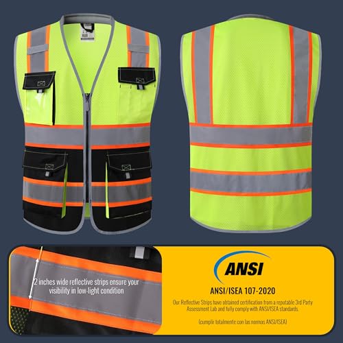 JKSafety Safety Vest for Men Women Hi Vis with Pockets and Cushioned Collar Construction Vest Meet ANSI Standard (BX360) - color: Yellowblack, size: XX-Large