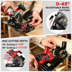 SHALL 20V Cordless Mini Circular Saw, 4-1/2’’ 4000RPM Power Circular Saw with 4.0Ah Battery, Laser Guide, 3 Saw Blades Max Cutting Depth 1-11/16" (90°), 1-1/8" (45°) for Wood, Tile, Plastic