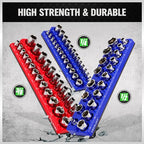 Magnetic Socket Organizer Set, 6PCS Socket Holder, 1/4", 3/8", 1/2" Sockets Holds 143 Pieces Magnetic Sockets Trays (Blue&red, 6 Pcs) - style: 6PCS Red/Blue