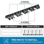 IMILLET Broom Holder Wall Mount,Heavy Duty Garage Organization Broom Hanger - color: 5 Racks with 4 Hooks, size: 1 Pack