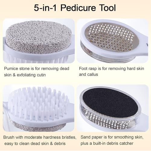 Foot Scrubber Brush with Pumice Stone for Feet Callus Remover Pedicure Tool - color: White