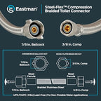 Eastman 12 Inch Flexible Toilet Connector, 7/8 Inch Ballcock x 3/8 Inch Compression, Stainless Steel Braided Hose, 48088 - size: 12 in. L x 7/8 in. B/C x 3/8 in. Comp